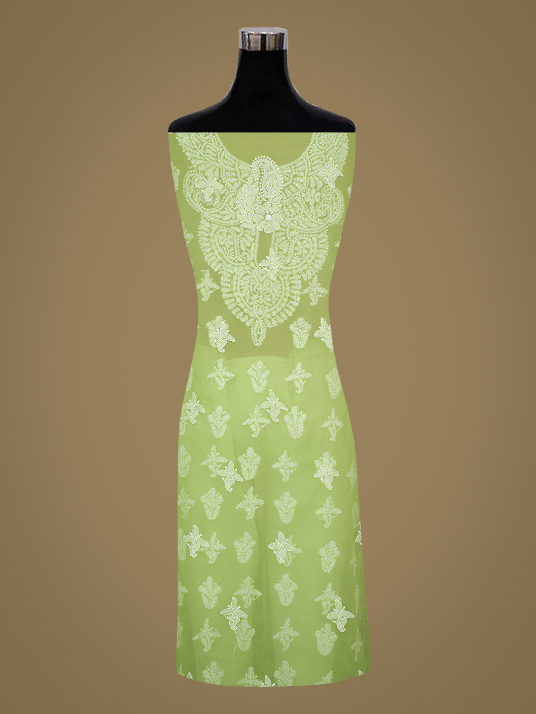Ada Hand Embroidered Green Faux Georgette Lucknowi Chikankari Unstitched Suit Piece 01A1018945
