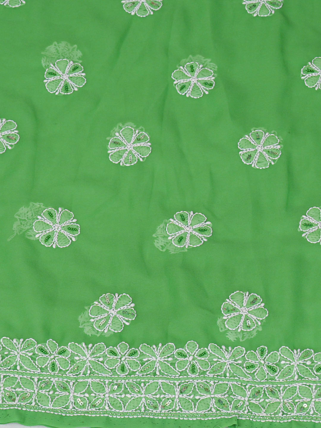 Ada Hand Embroidered Green Faux Georgette Lucknowi Chikankari Unstitched Suit Piece With Pearl Work 01A551762
