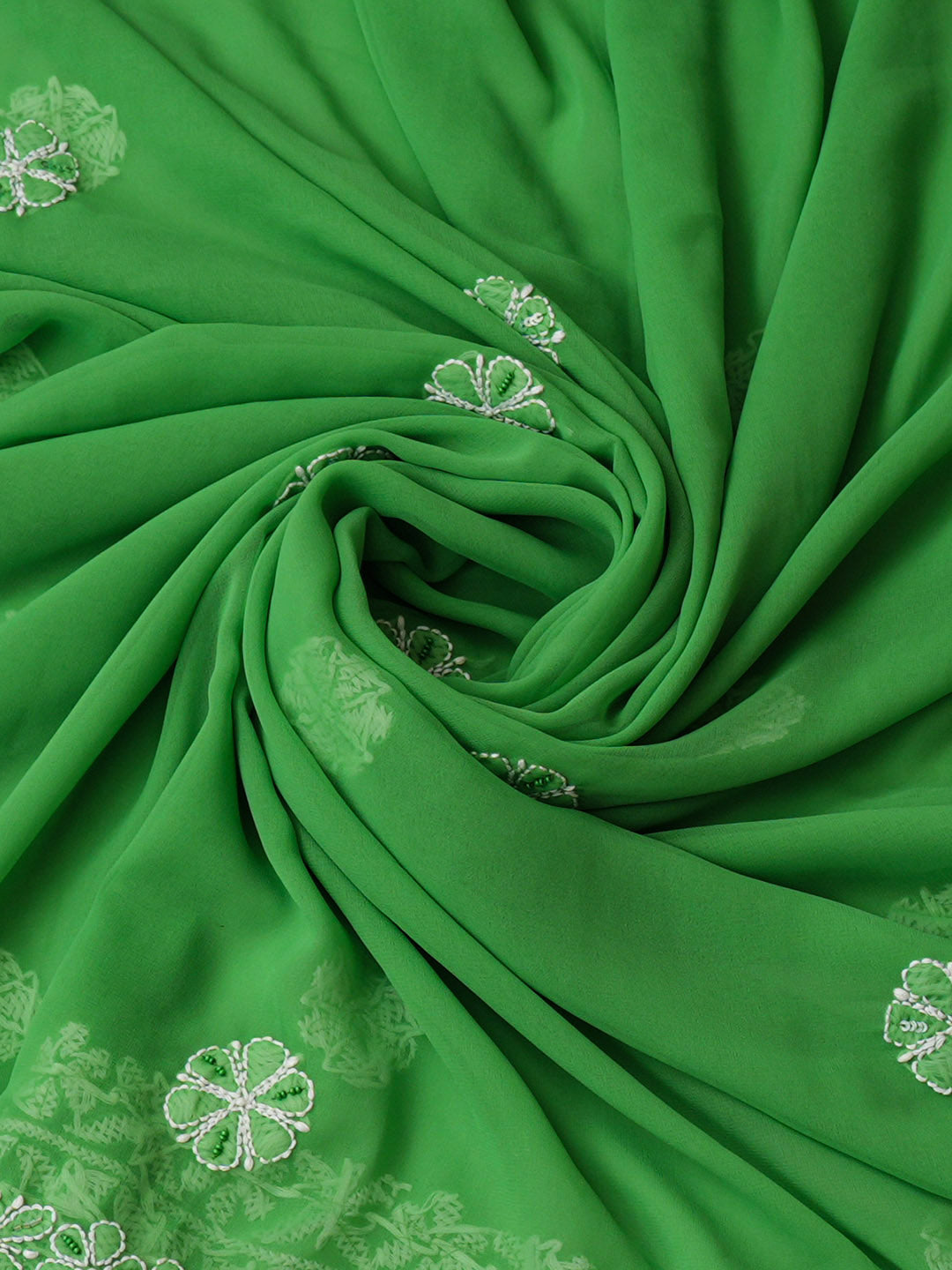 Ada Hand Embroidered Green Faux Georgette Lucknowi Chikankari Unstitched Suit Piece With Pearl Work 01A551762