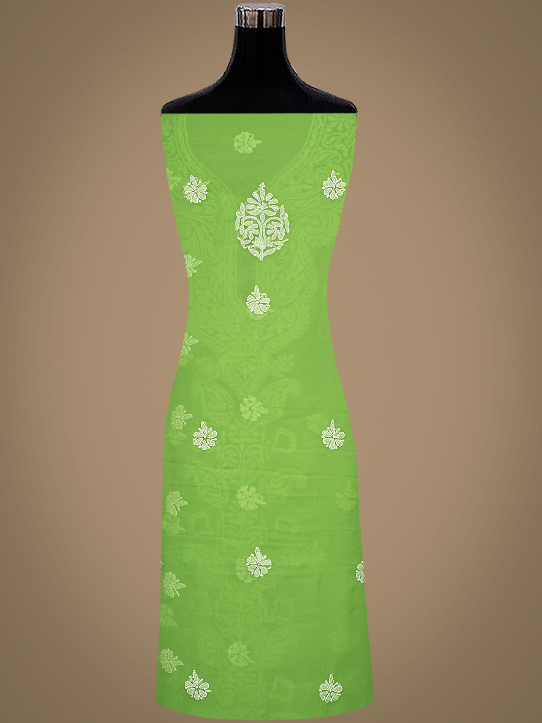Ada Hand Embroidered Green Faux Georgette Lucknowi Chikankari Unstitched Suit Piece With Cutdana Work 01A707890