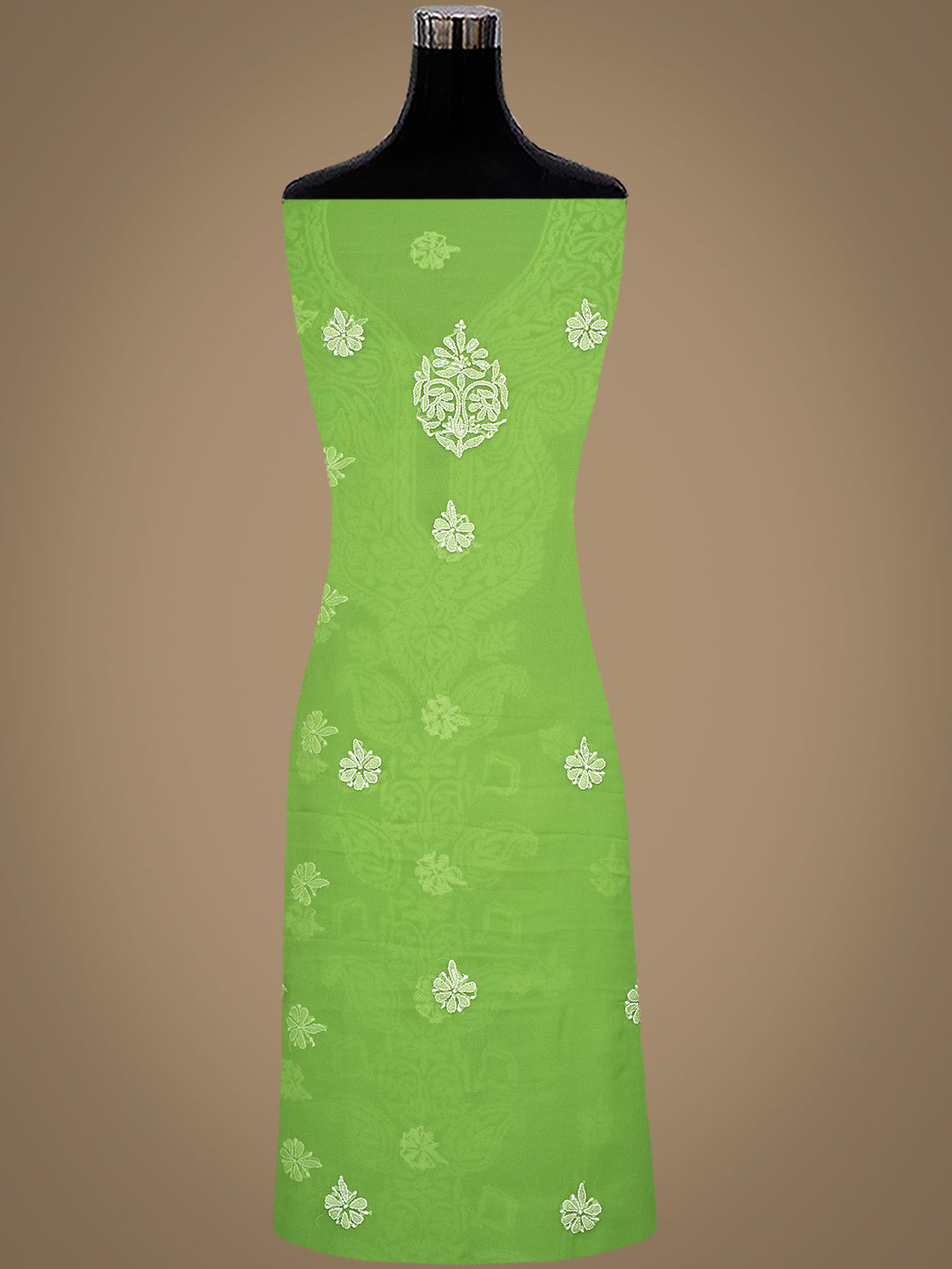 Ada Hand Embroidered Green Faux Georgette Lucknowi Chikankari Unstitched Suit Piece With Cutdana & Sequinned Work 01A707890