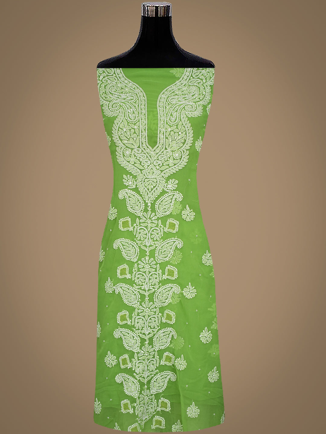 Ada Hand Embroidered Green Faux Georgette Lucknowi Chikankari Unstitched Suit Piece With Cutdana & Sequinned Work 01A707890
