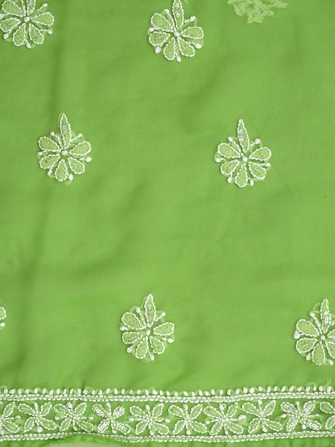 Ada Hand Embroidered Green Faux Georgette Lucknowi Chikankari Unstitched Suit Piece With Cutdana Work 01A707890
