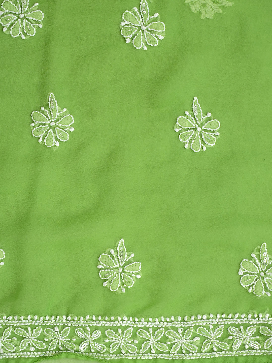 Ada Hand Embroidered Green Faux Georgette Lucknowi Chikankari Unstitched Suit Piece With Cutdana & Sequinned Work 01A707890