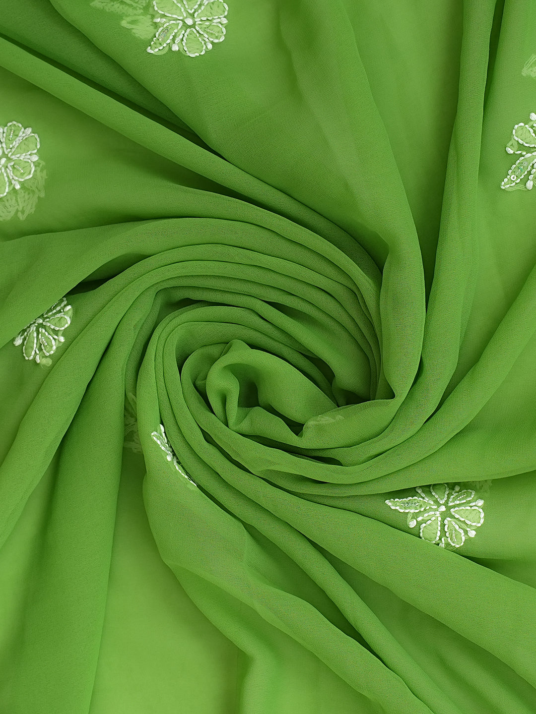 Ada Hand Embroidered Green Faux Georgette Lucknowi Chikankari Unstitched Suit Piece With Cutdana & Sequinned Work 01A707890