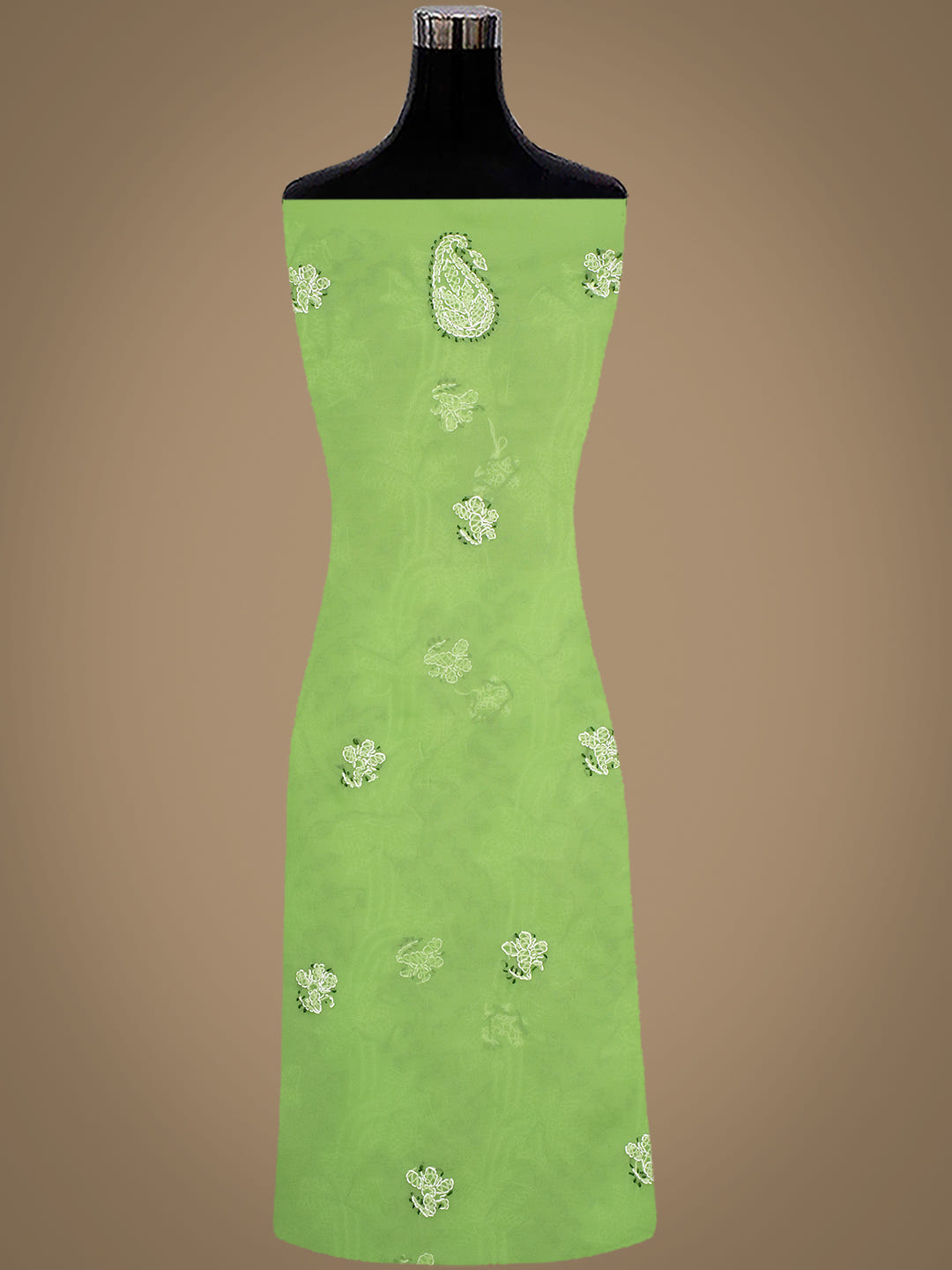 Ada Hand Embroidered Green Georgette Lucknowi Chikankari Unstitched Suit Piece_2