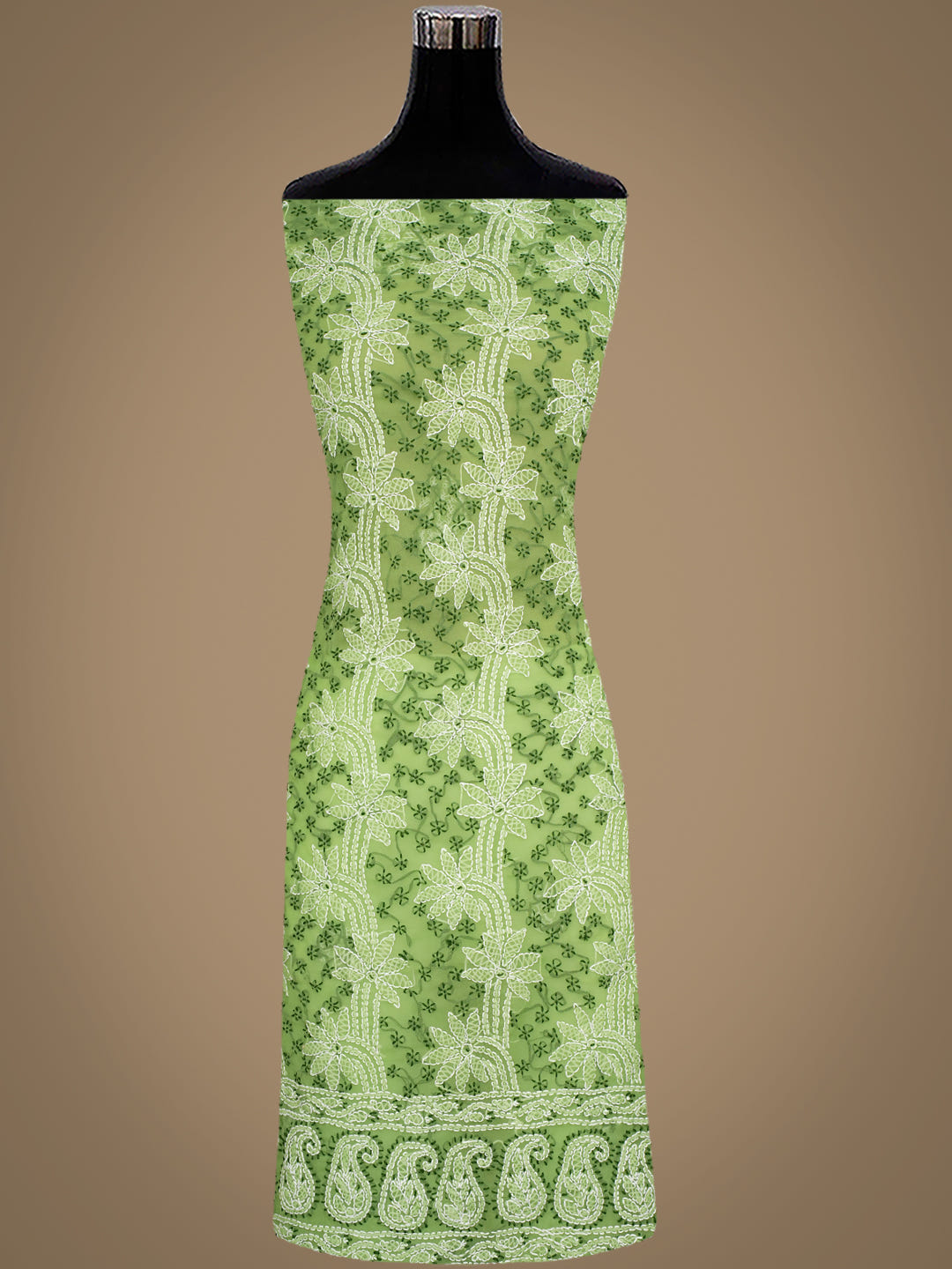 Ada Hand Embroidered Green Georgette Lucknowi Chikankari Unstitched Suit Piece_3