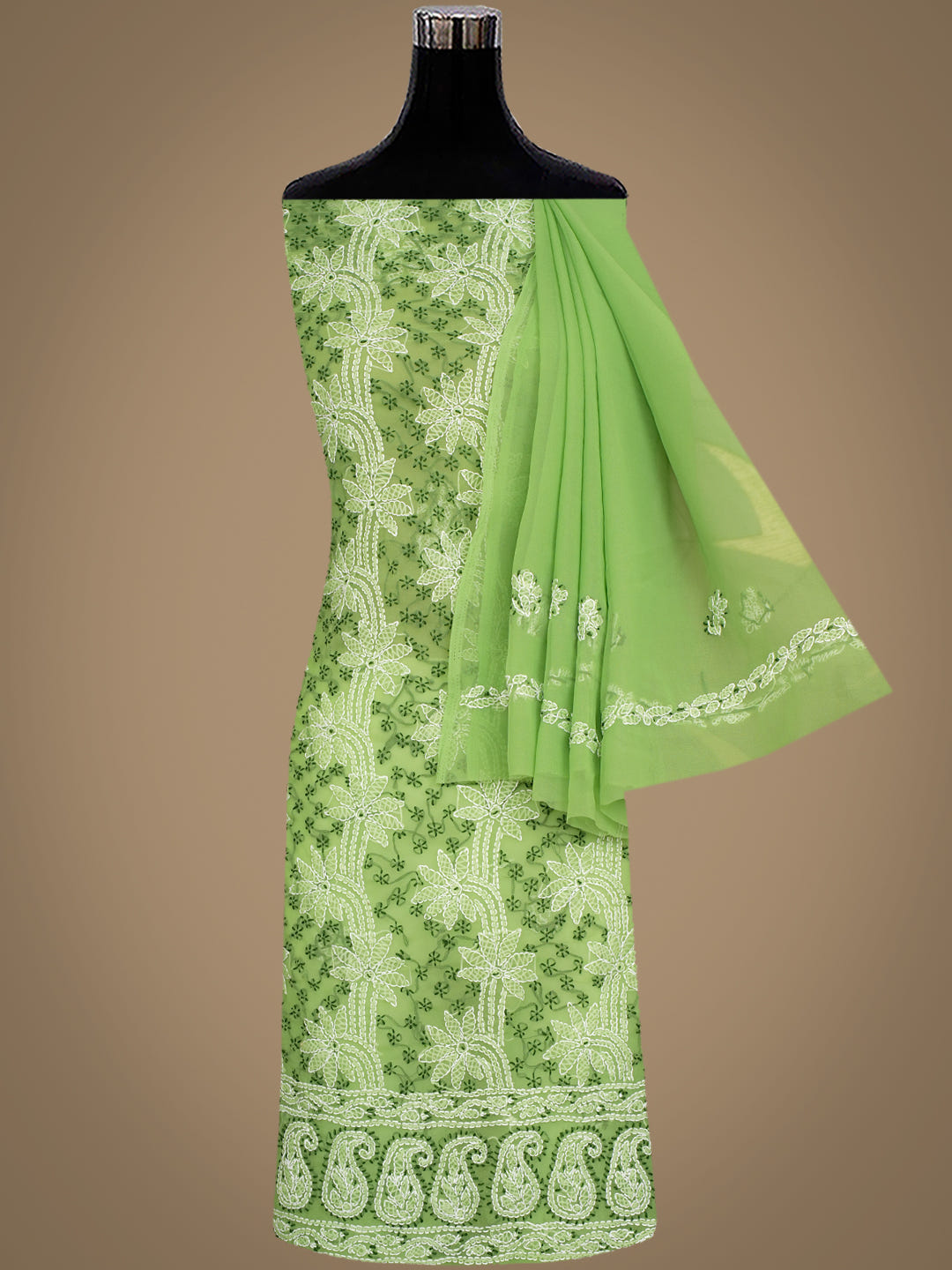 Ada Hand Embroidered Green Georgette Lucknowi Chikankari Unstitched Suit Piece_4