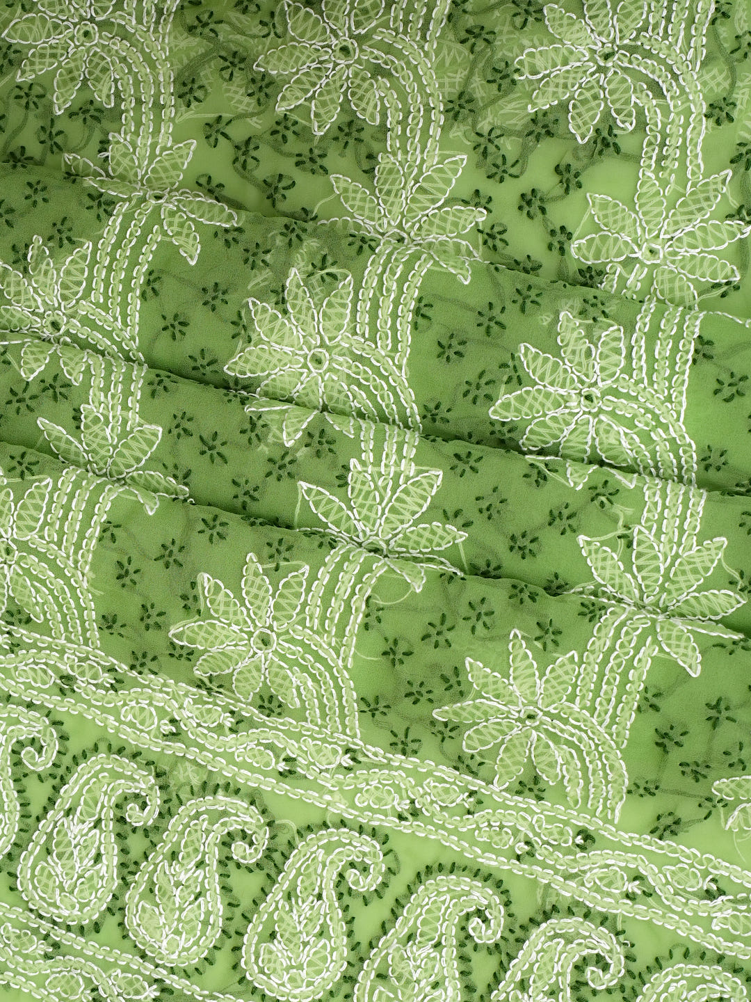 Ada Hand Embroidered Green Georgette Lucknowi Chikankari Unstitched Suit Piece_6