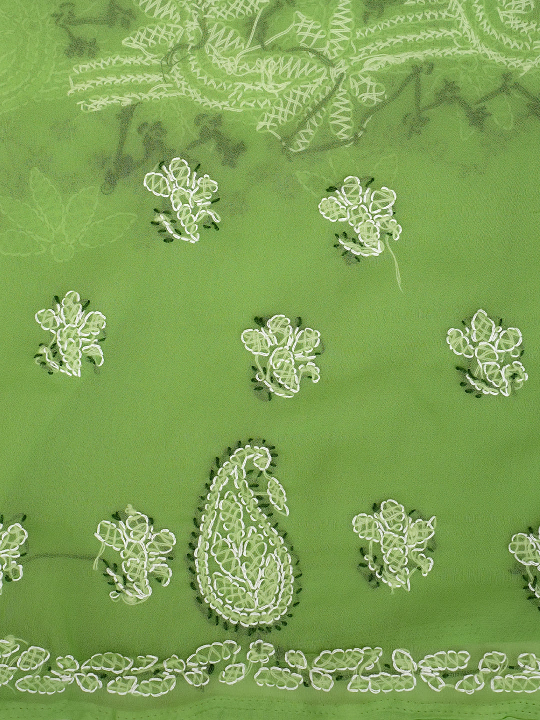Ada Hand Embroidered Green Georgette Lucknowi Chikankari Unstitched Suit Piece_7