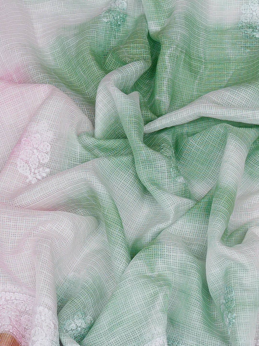 Ada Hand Embroidered Green Kota Chanderi Lucknowi Chikankari Dupatta 01A1010647_4