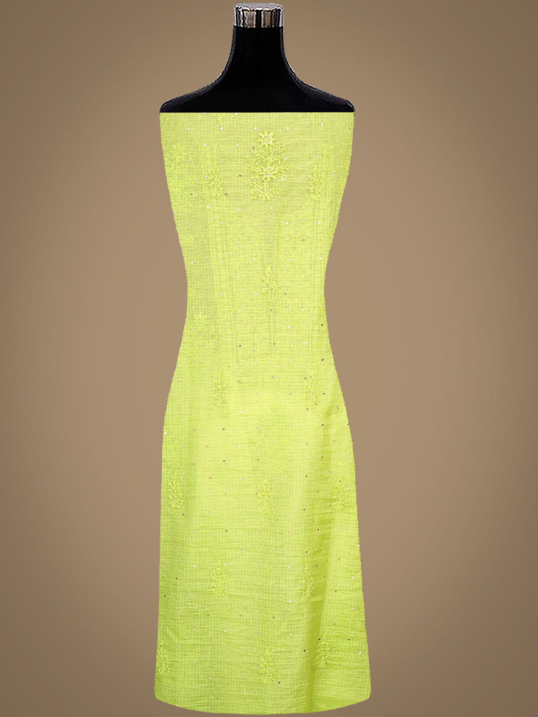 Ada Hand Embroidered Green Kota Chanderi Lucknowi Chikankari Unstitched Kurta Dupatta Set with Cutdana Work 01A922012