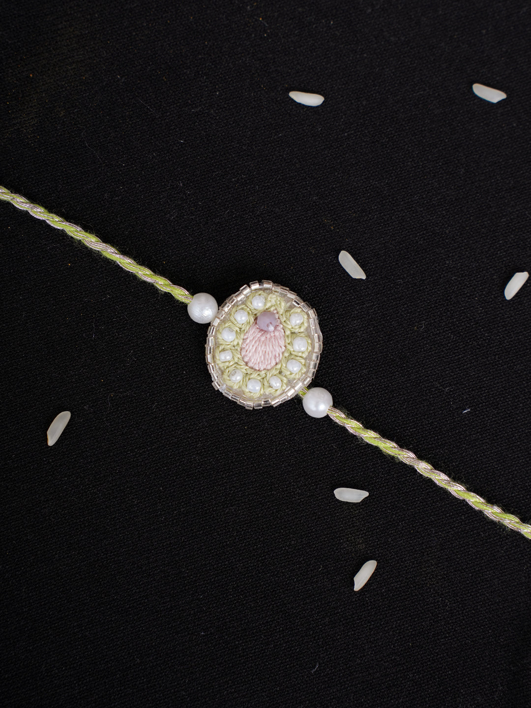 Ada Hand Embroidered Green Pure Georgette Raksha Sutra Rakhi With Cutdana Work_2