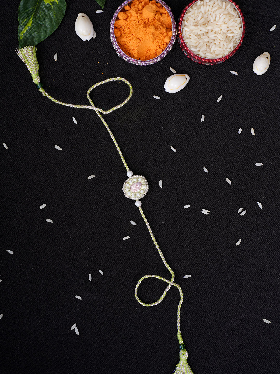 Ada Hand Embroidered Green Pure Georgette Raksha Sutra Rakhi With Cutdana Work_!