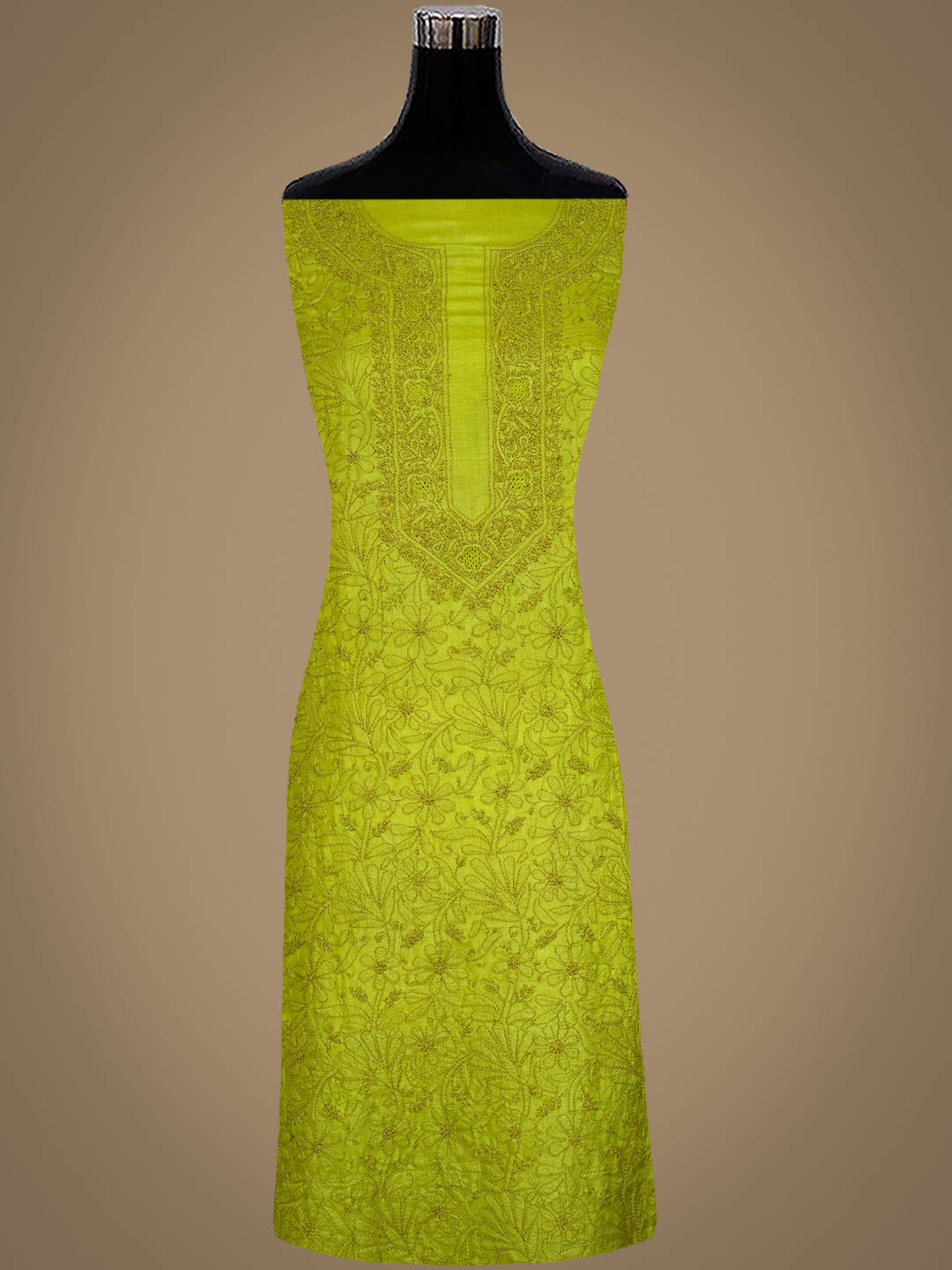 Ada Hand Embroidered Green Silk Lucknowi Chikankari Unstitched Suit Piece With Chiffon Dupatta_2