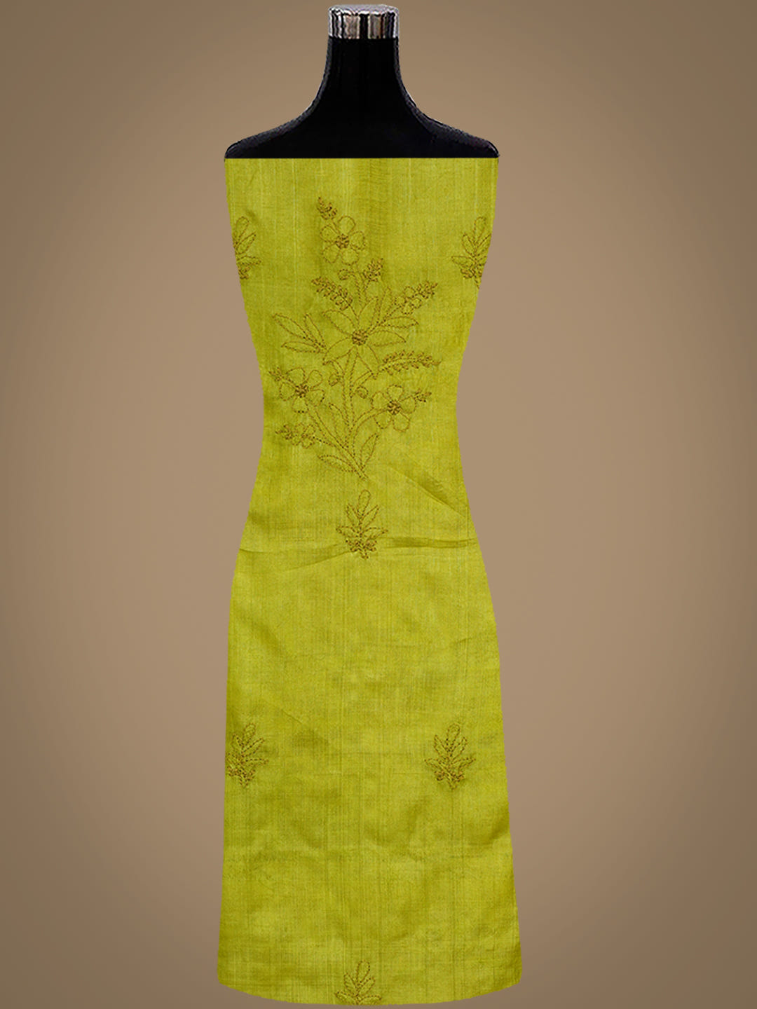 Ada Hand Embroidered Green Silk Lucknowi Chikankari Unstitched Suit Piece With Chiffon Dupatta_4