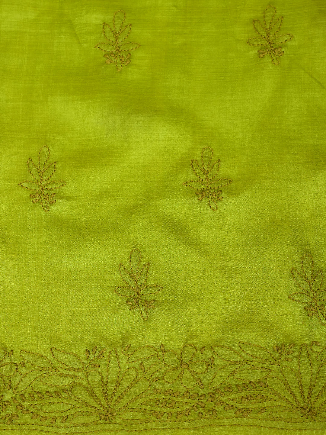 Ada Hand Embroidered Green Silk Lucknowi Chikankari Unstitched Suit Piece With Chiffon Dupatta_7