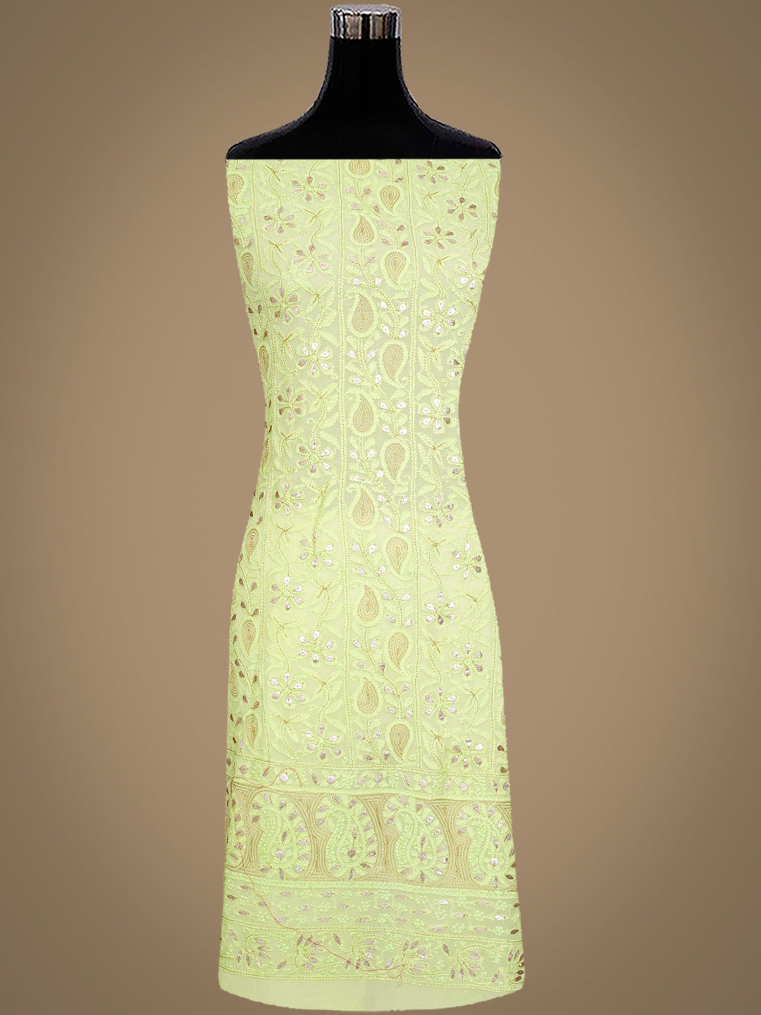 Ada Hand Embroidered Green Viscose Georgette Lucknowi Chikankari Unstitched Kurta Dupatta Set With Gota Patti Work 01A893418
