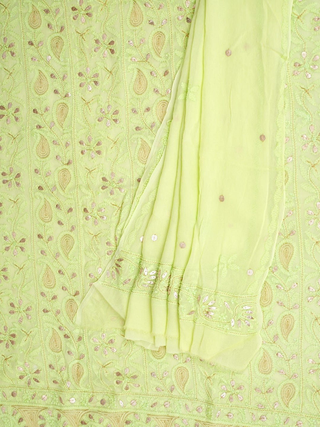 Ada Hand Embroidered Green Viscose Georgette Lucknowi Chikankari Unstitched Kurta Dupatta Set With Gota Patti Work 01A893418