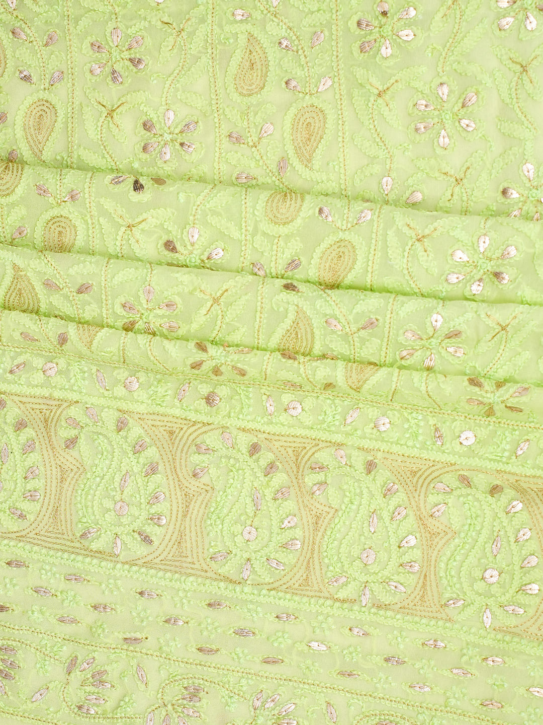 Ada Hand Embroidered Green Viscose Georgette Lucknowi Chikankari Unstitched Kurta Dupatta Set With Gota Patti Work 01A893418