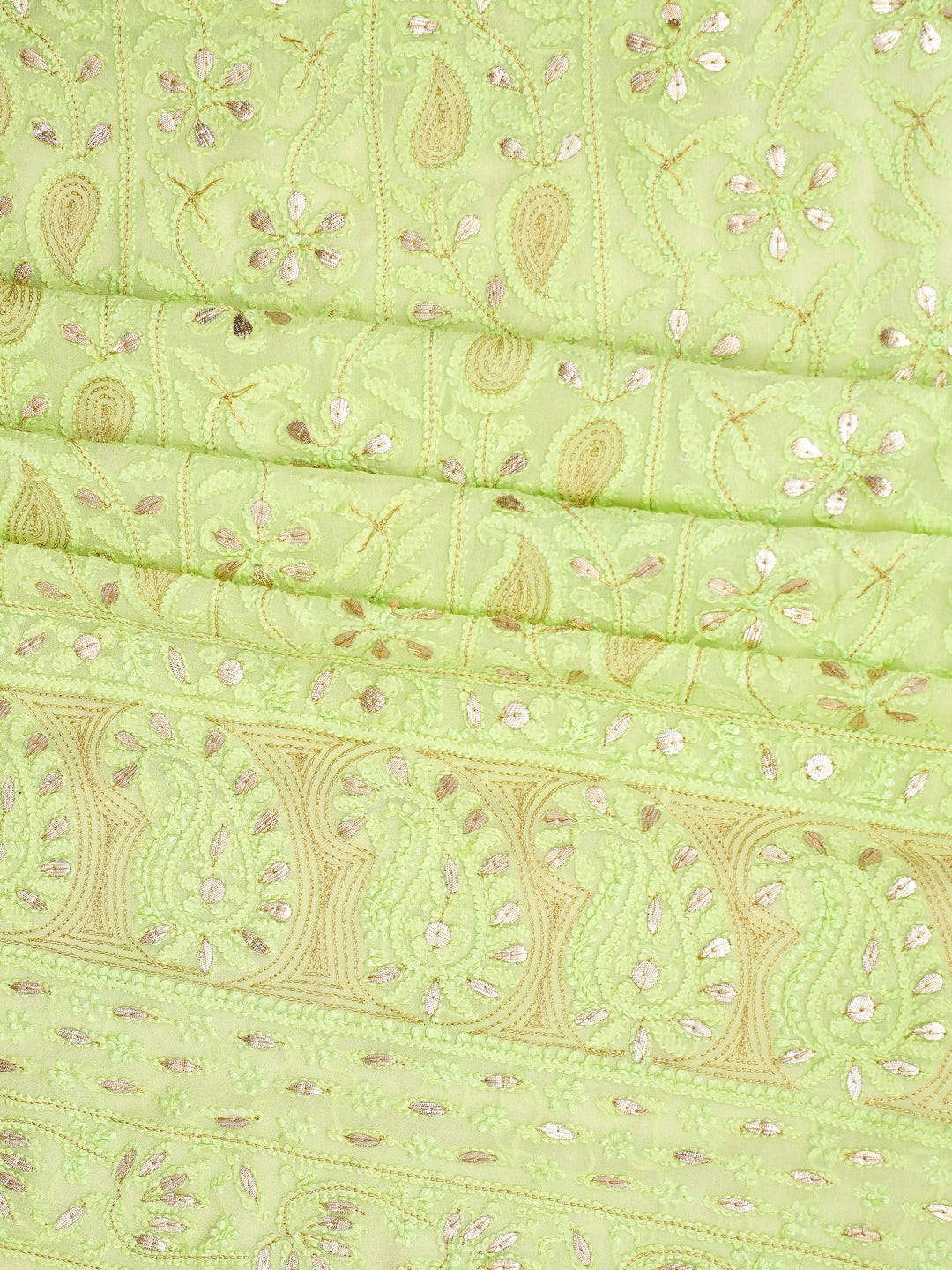 Ada Hand Embroidered Green Viscose Georgette Lucknowi Chikankari Unstitched Kurta Dupatta Set With Gota Patti Work 01A893418