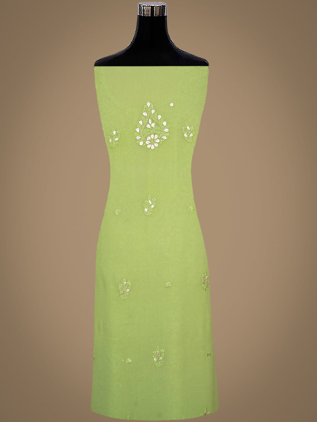 Ada Hand Embroidered Pista Green Viscose Georgette Lucknowi Chikankari Unstitched Kurta Dupatta Set With Gota Patti Work 01A984147