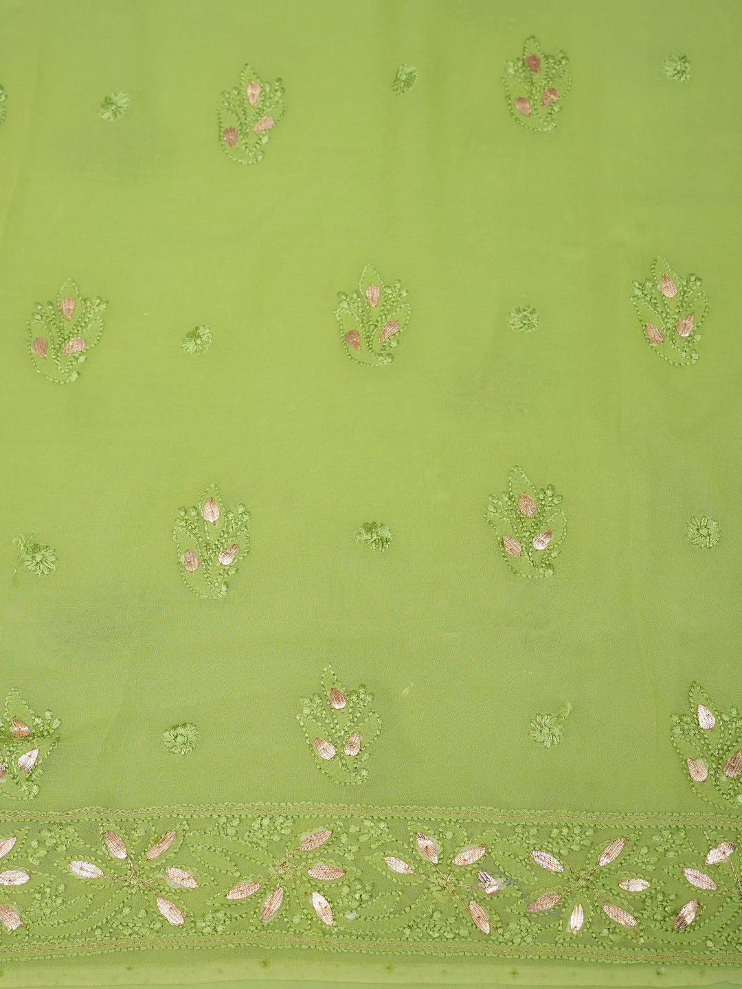 Ada Hand Embroidered Pista Green Viscose Georgette Lucknowi Chikankari Unstitched Kurta Dupatta Set With Gota Patti Work 01A984147