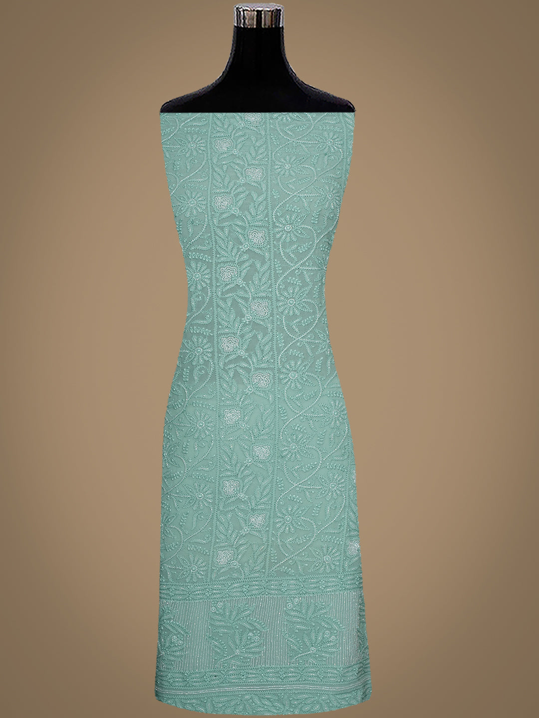 Ada Hand Embroidered Green Viscose Georgette Lucknowi Chikankari Unstitched Kurta Dupatta With Cutdana Work 01A957837