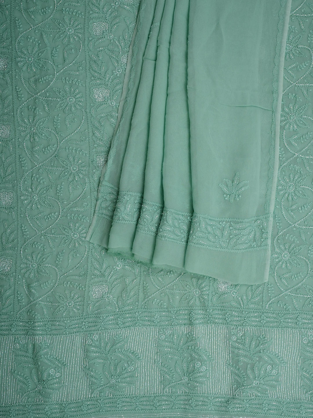 Ada Hand Embroidered Green Viscose Georgette Lucknowi Chikankari Unstitched Kurta Dupatta Set With Cutdana Work 01A957837