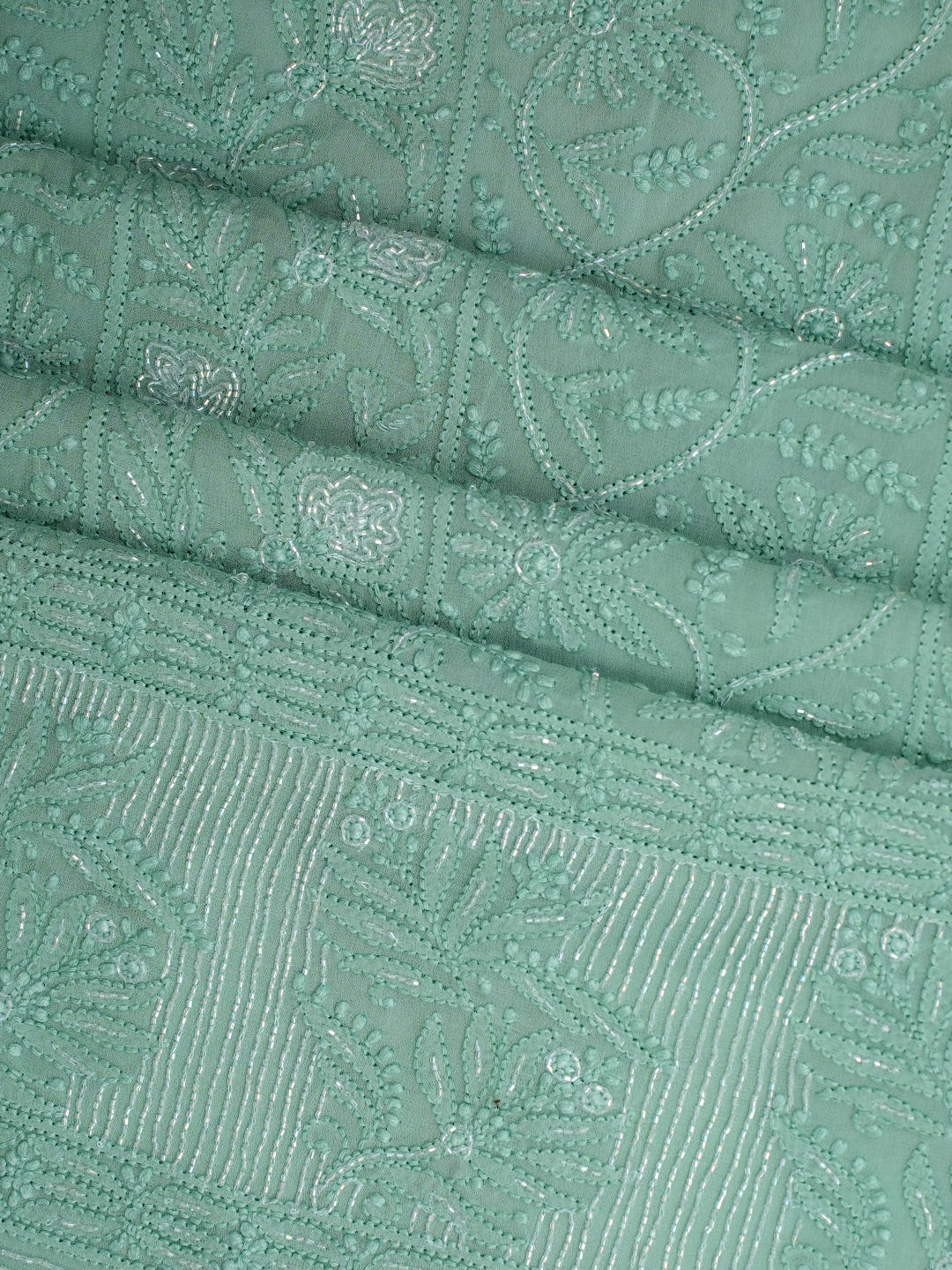 Ada Hand Embroidered Green Viscose Georgette Lucknowi Chikankari Unstitched Kurta Dupatta Set With Cutdana Work 01A957837