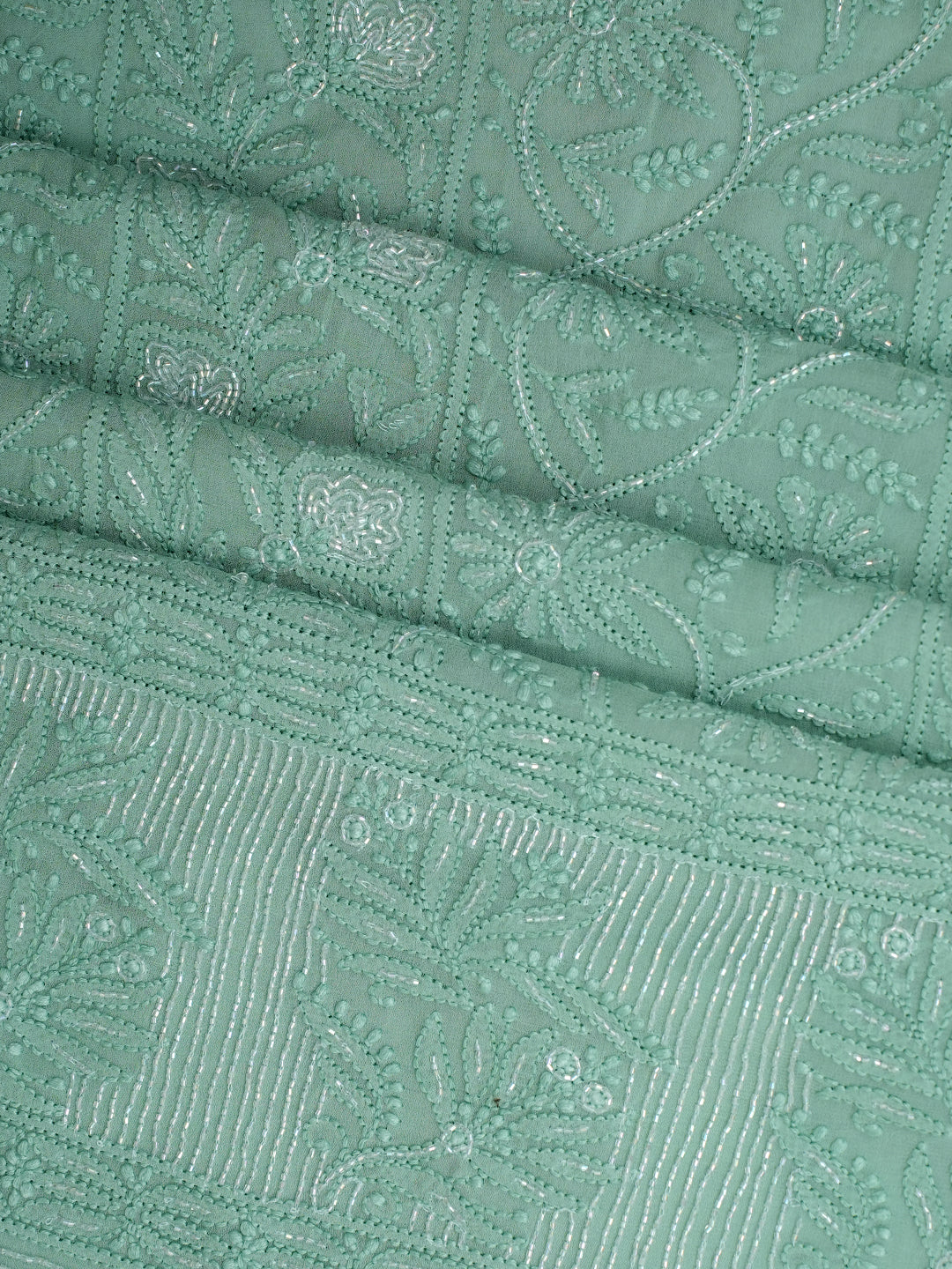 Ada Hand Embroidered Green Viscose Georgette Lucknowi Chikankari Unstitched Kurta Dupatta With Cutdana Work 01A957837
