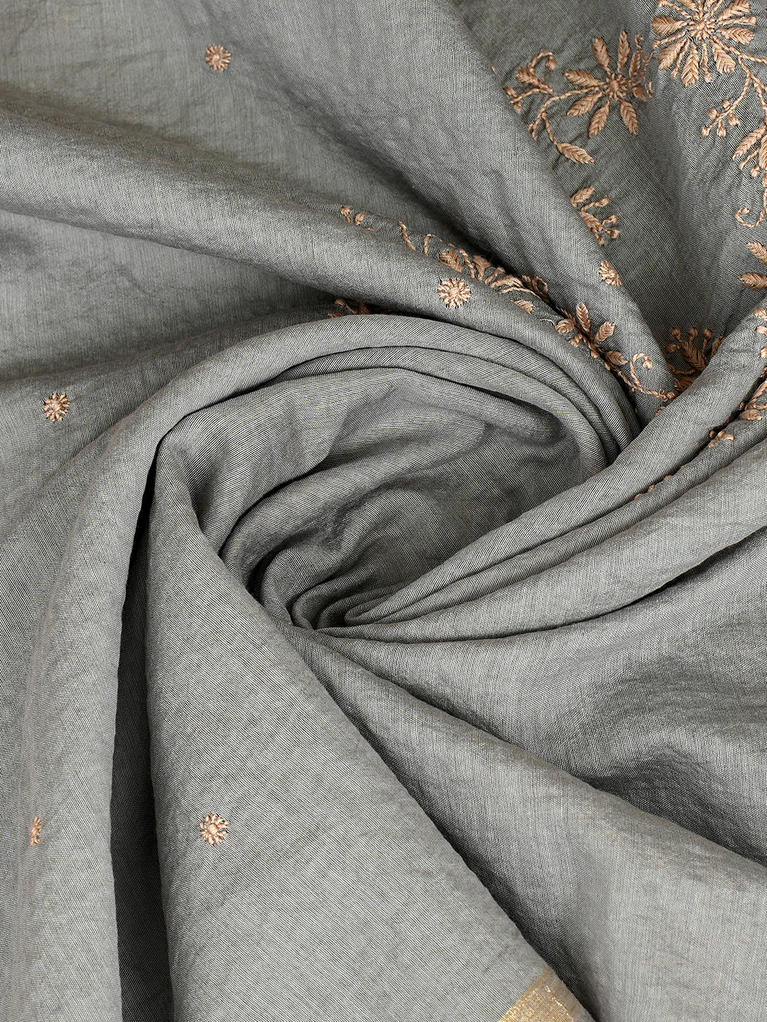 Ada Hand Embroidered Grey Chanderi Lucknowi Chikankari Dupatta 07A500947