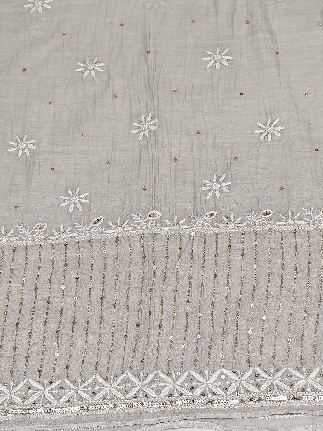 Ada Hand Embroidered Grey Chanderi Lucknowi Chikankari Semi-Stitched Kurta Dupatta Set With Sequinned Work 07A501615