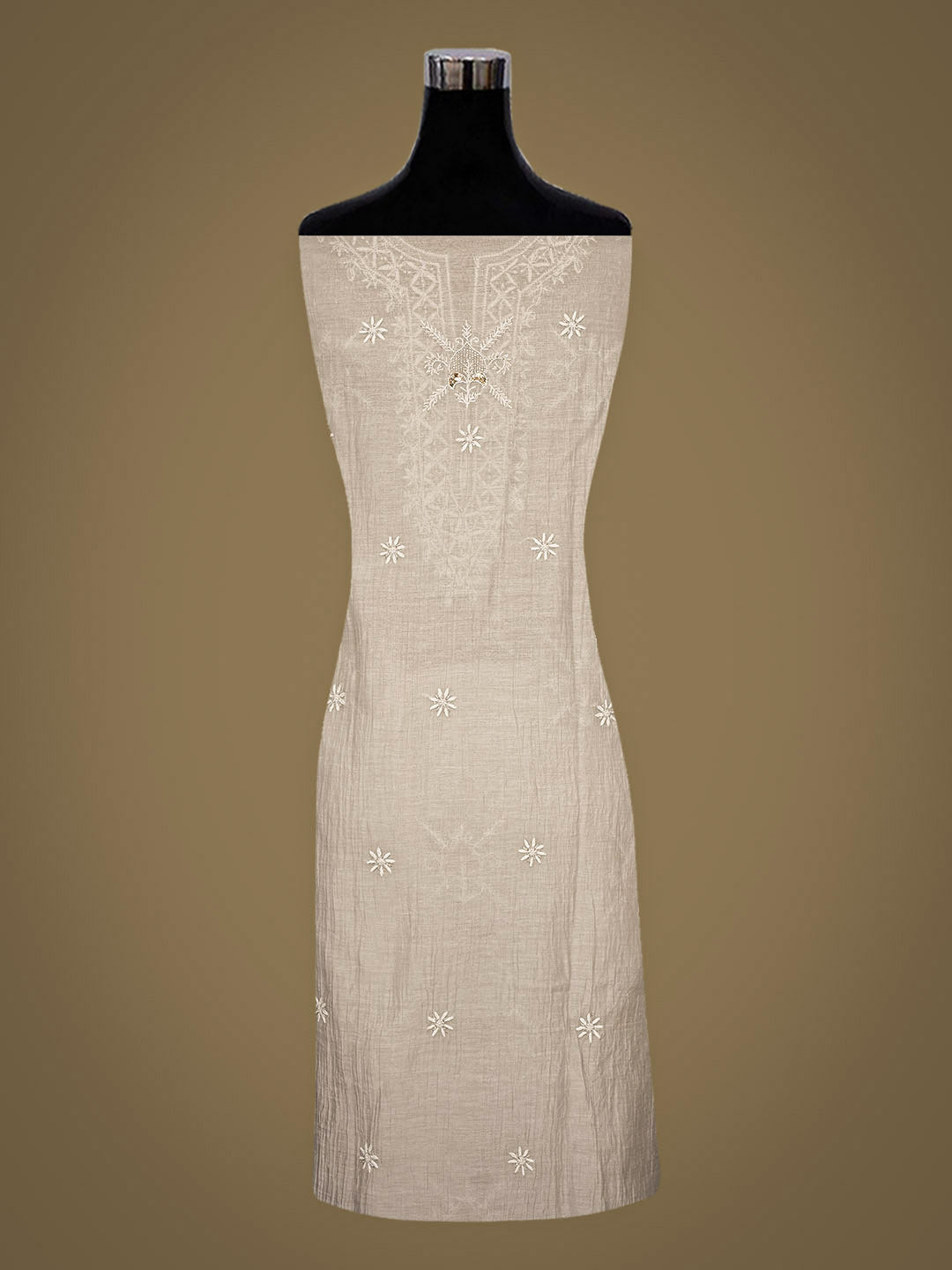 Ada Hand Embroidered Grey Chanderi Lucknowi Chikankari Semi-Stitched Kurta Dupatta Set With Sequinned Work 07A501615