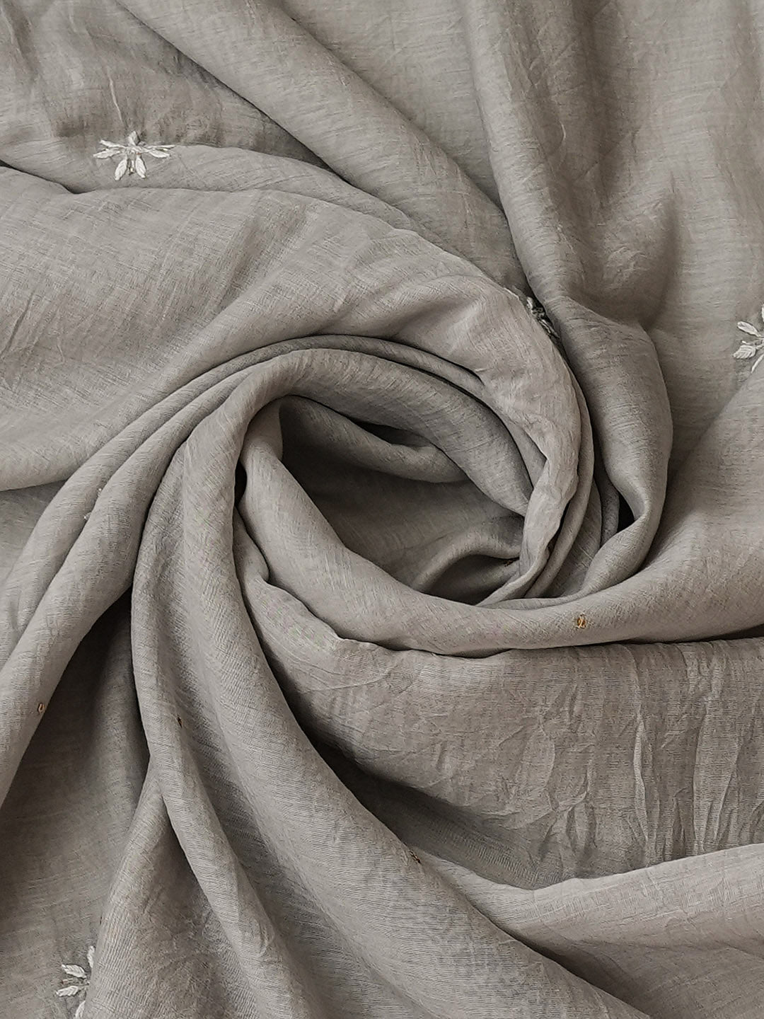 Ada Hand Embroidered Grey Chanderi Lucknowi Chikankari Semi-Stitched Kurta Dupatta Set With Sequinned Work 07A501615