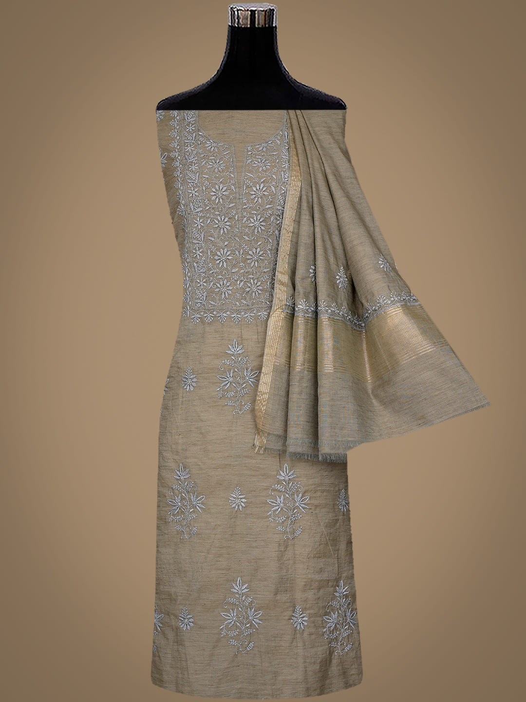 Ada Grey Chanderi Unstitched Kurta Dupatta set_3