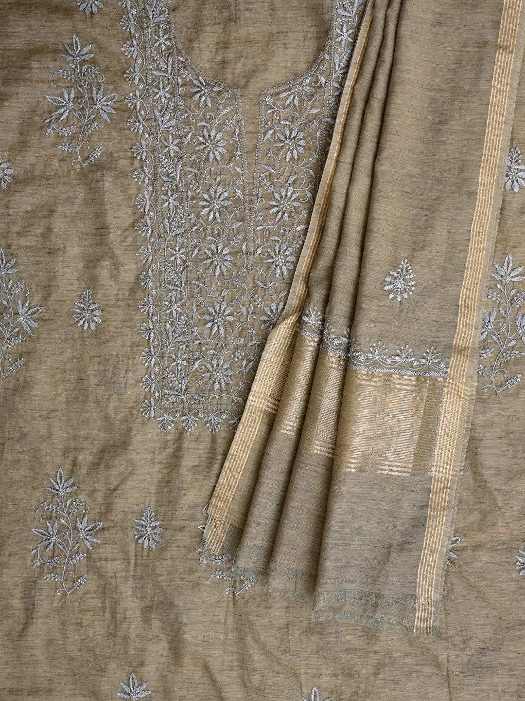Ada Grey Chanderi Unstitched Kurta Dupatta set_4