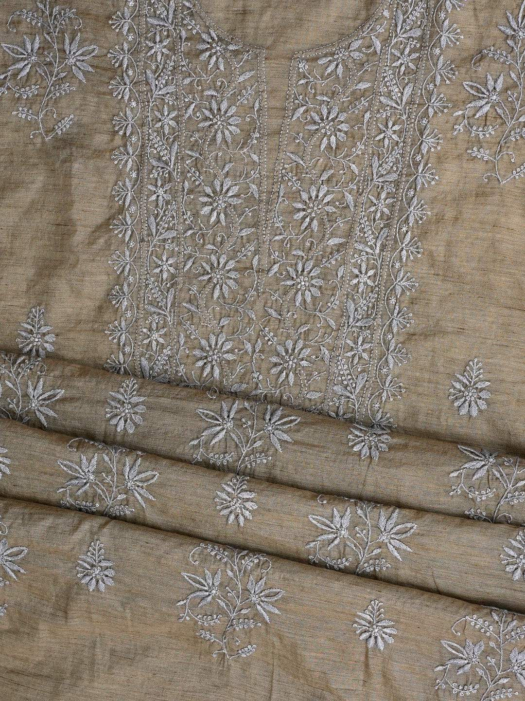 Ada Grey Chanderi Unstitched Kurta Dupatta set_5