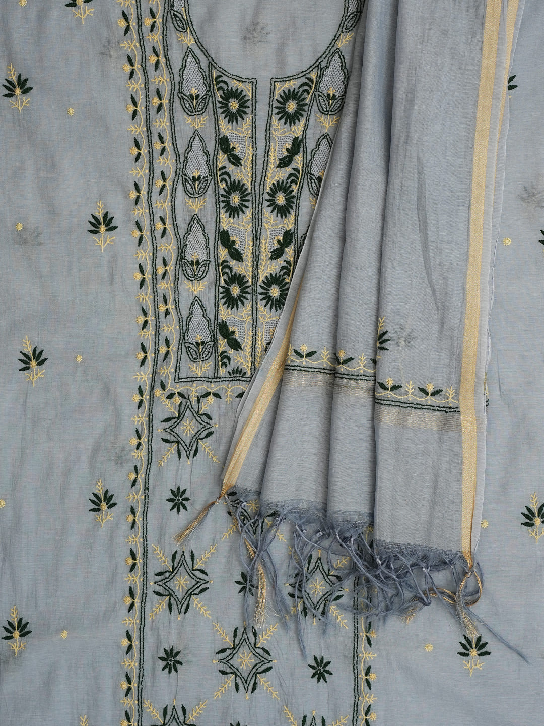 Ada Grey Chanderi Unstitched Kurta Dupatta Set_4