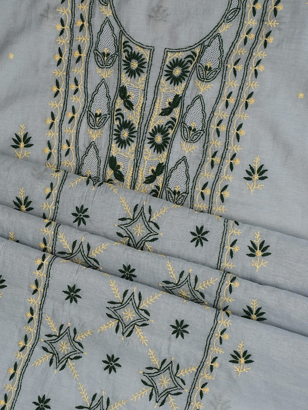 Ada Grey Chanderi Unstitched Kurta Dupatta Set_5
