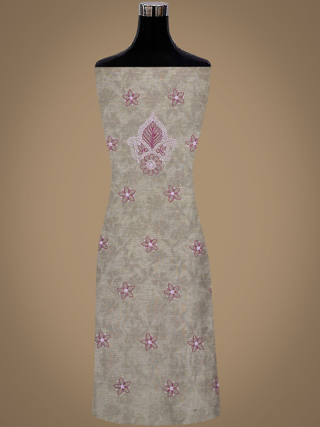 Ada Hand Embroidered Grey Chanderi Lucknowi Chikankari Unstitched Kurta Dupatta Set 01A871005