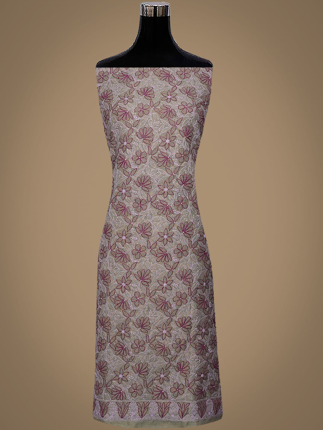 Ada Hand Embroidered Grey Chanderi Lucknowi Chikankari Unstitched Kurta Dupatta Set 01A871005