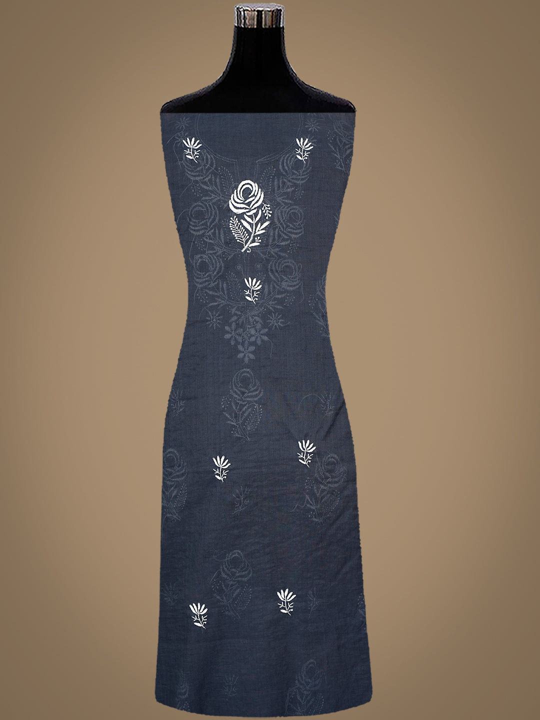 Ada Hand Embroidered Grey Chanderi Lucknowi Chikankari Unstitched Kurta Dupatta Set 01A987085
