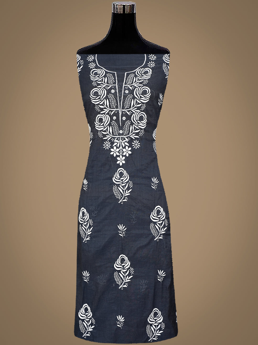 Ada Hand Embroidered Grey Chanderi Lucknowi Chikankari Unstitched Kurta Dupatta Set 01A987085