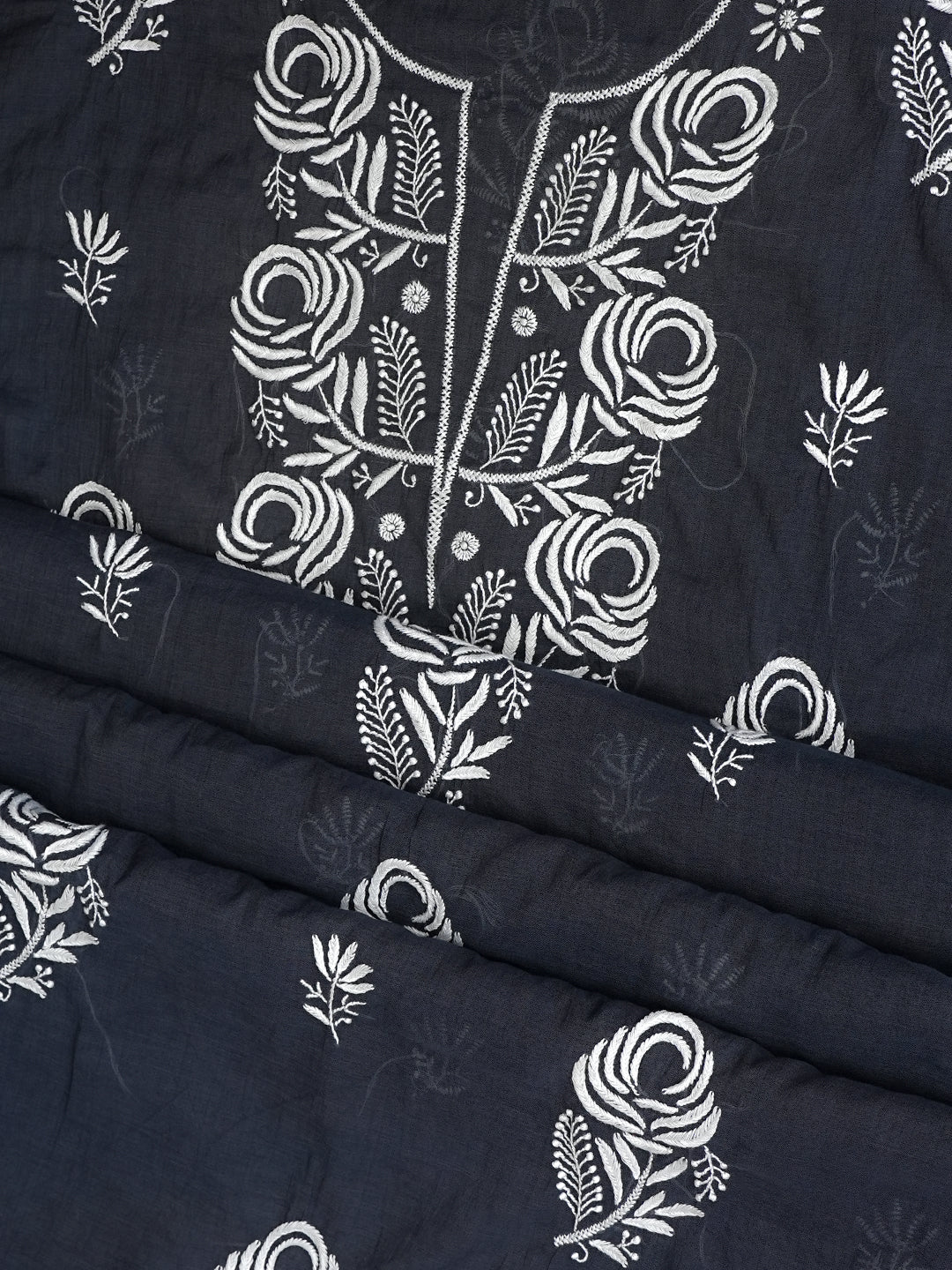 Ada Hand Embroidered Grey Chanderi Lucknowi Chikankari Unstitched Kurta Dupatta Set 01A987085