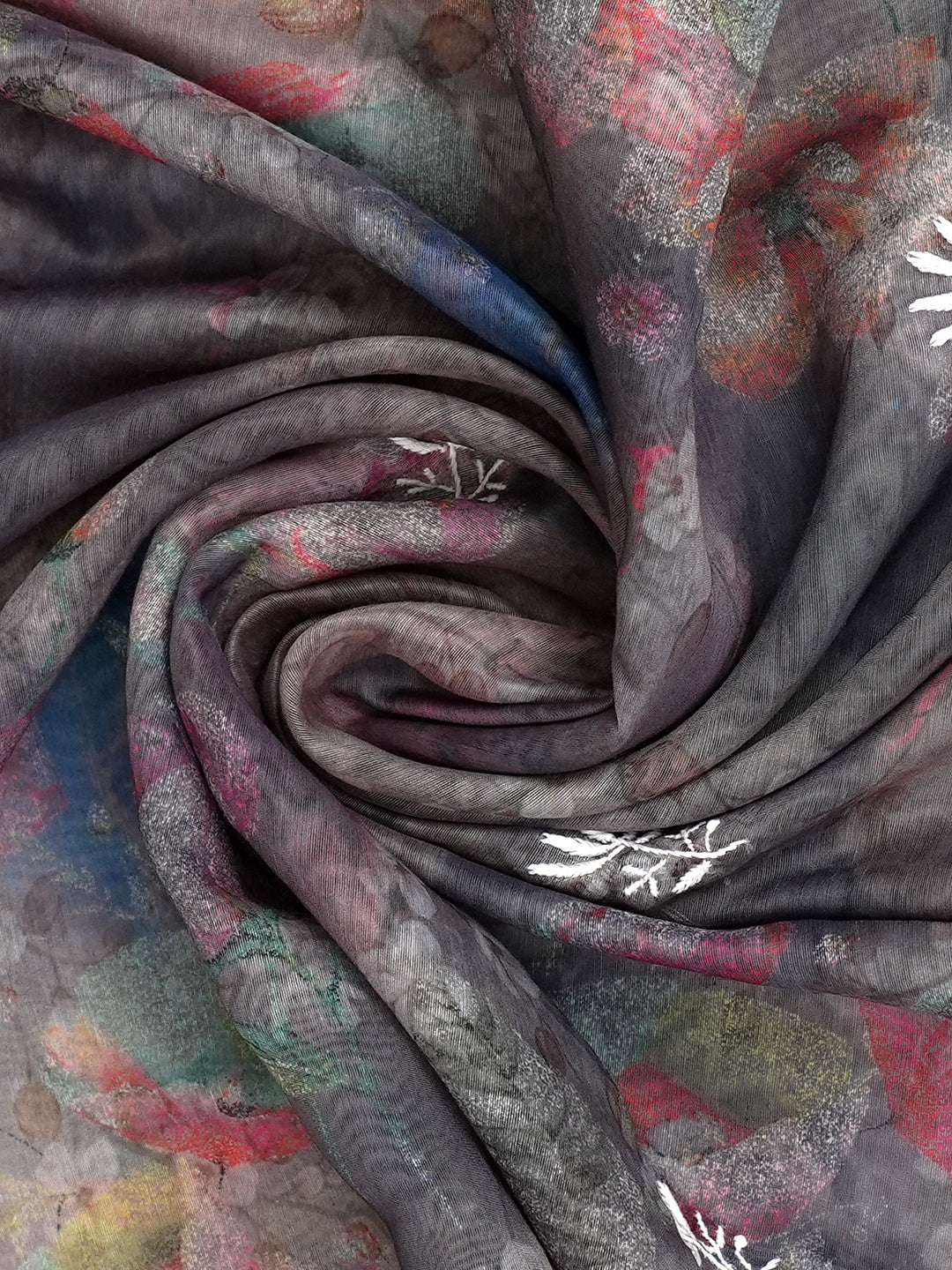 Ada Hand Embroidered Grey Chanderi Lucknowi Chikankari Unstitched Kurta Dupatta Set 01A987085