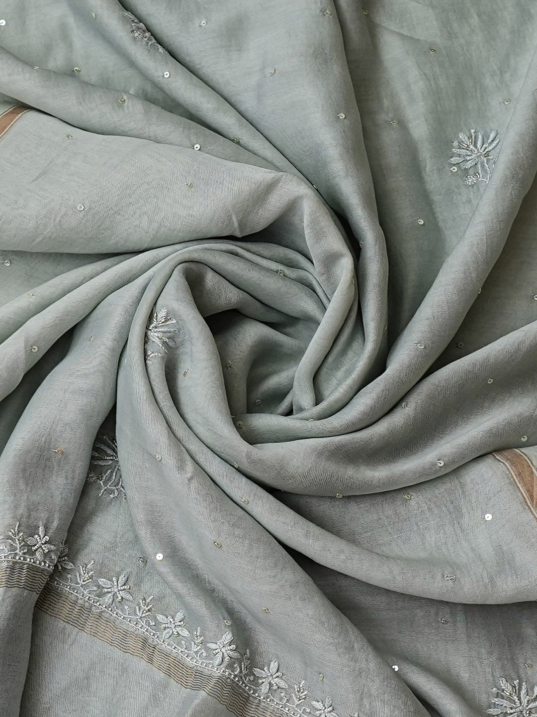 Ada Hand Embroidered Grey Chanderi Lucknowi Chikankari Unstitched Kurta Dupatta Set With Cutdana Work 01A918941