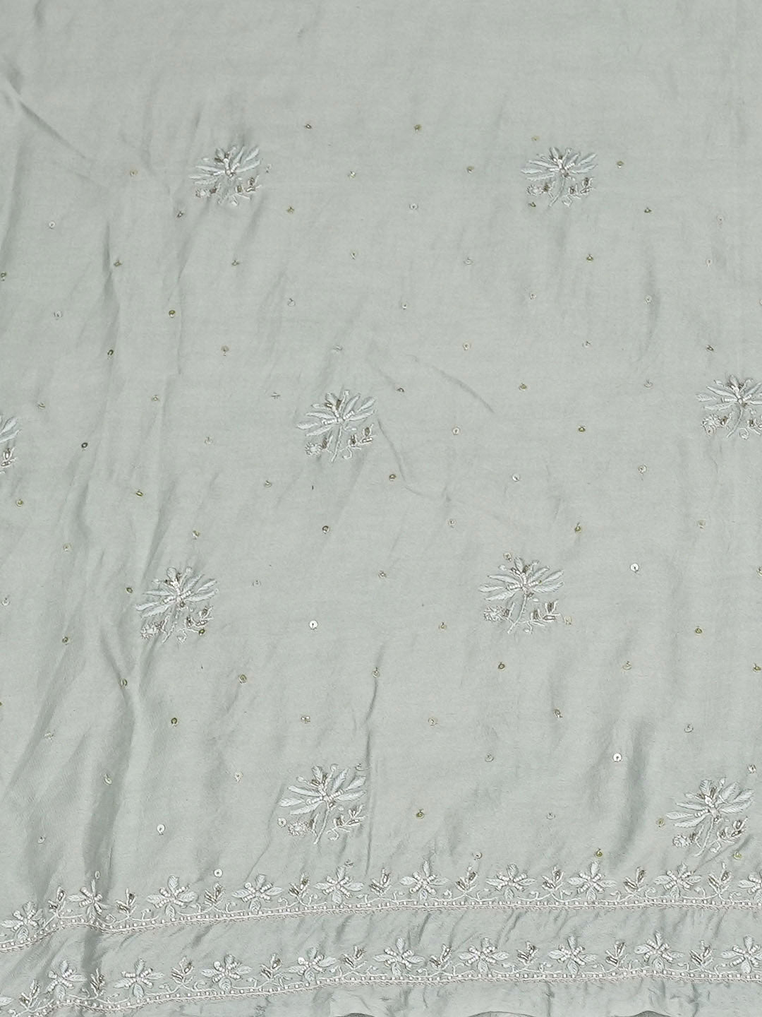 Ada Hand Embroidered Grey Chanderi Lucknowi Chikankari Unstitched Kurta Dupatta Set With Cutdana Work 01A918941