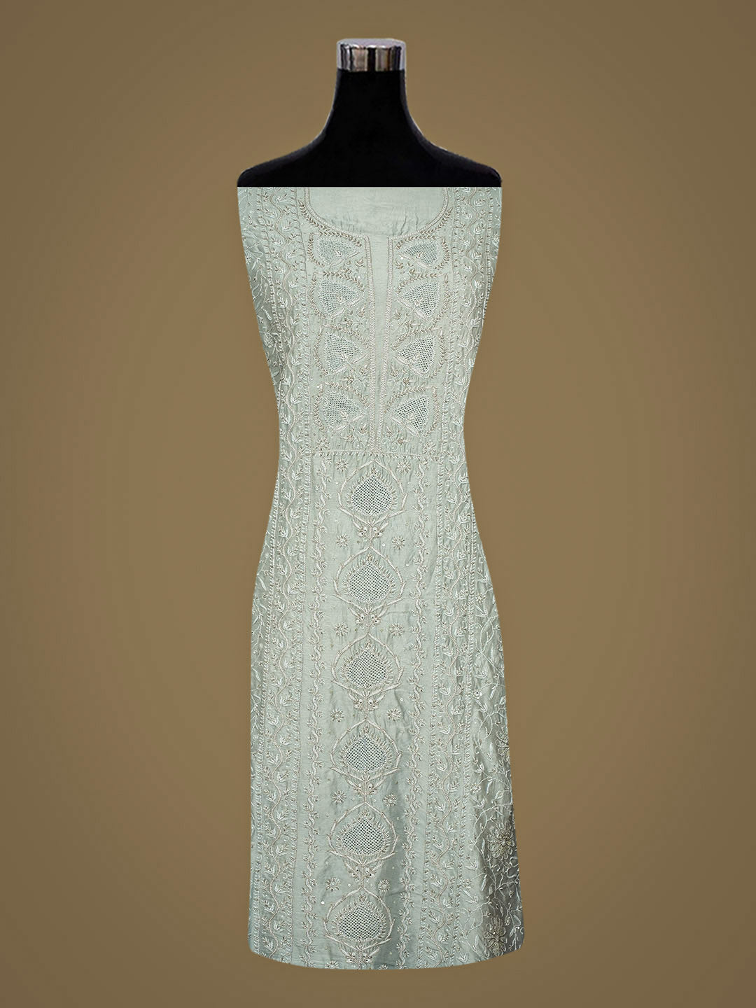 Ada Hand Embroidered Grey Chanderi Lucknowi Chikankari Unstitched Kurta Dupatta Set With Cutdana Work 01A918941