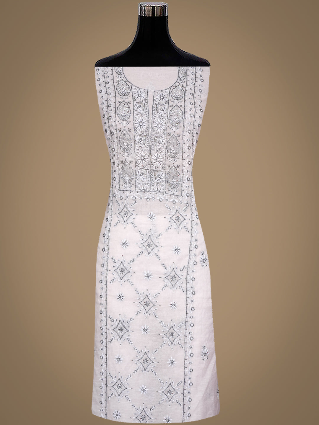 Ada Hand Embroidered Grey Chanderi Lucknowi Chikankari Unstitched Kurta Dupatta Set With Cutdana Work 01A932398